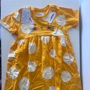 HILEELANG Toddler Girls Short Sleeve Yellow Dress Easter Cotton Dress 5T